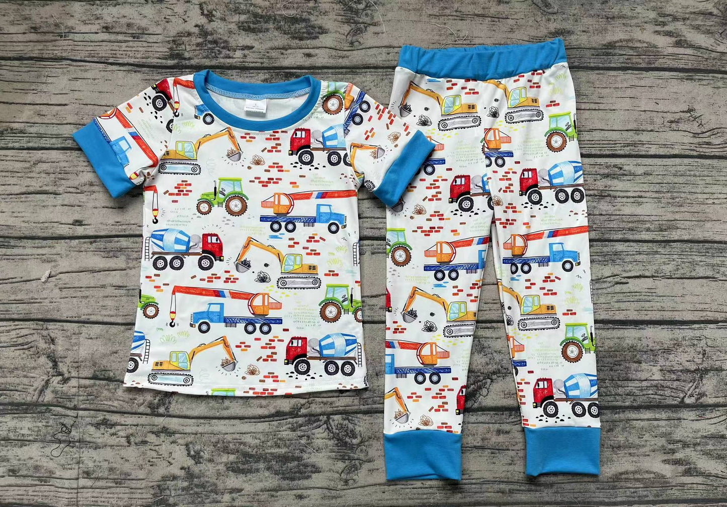 Baby Boys Construction Short Sleeve Shirt Pants Pajamas Clothes Sets