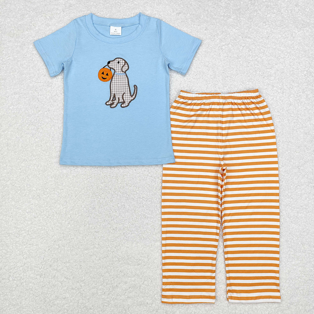 Baby Boys Blue Dog Halloween Pumpkin Shirt Pants Clothes Sets