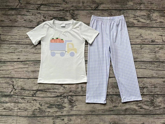 Baby Boys Short Sleeve Pumpkin Tractor Top Pants Clothes Sets