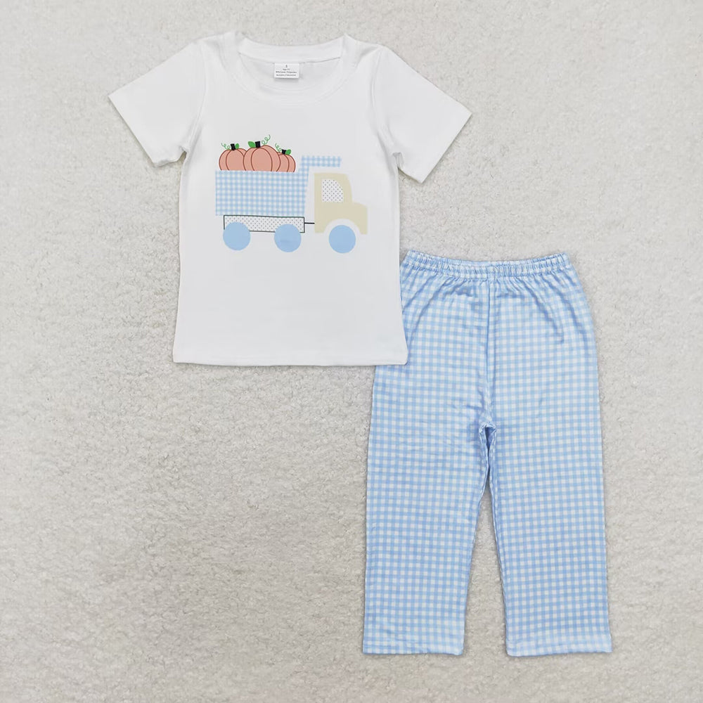 Baby Boys Short Sleeve Pumpkin Tractor Top Pants Clothes Sets