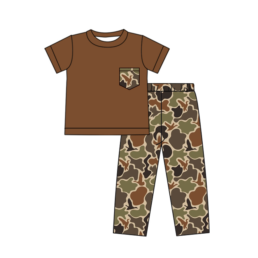 Baby Boys Light Brown Pocket Top Duck Camo Pants Clothes Sets Preorder