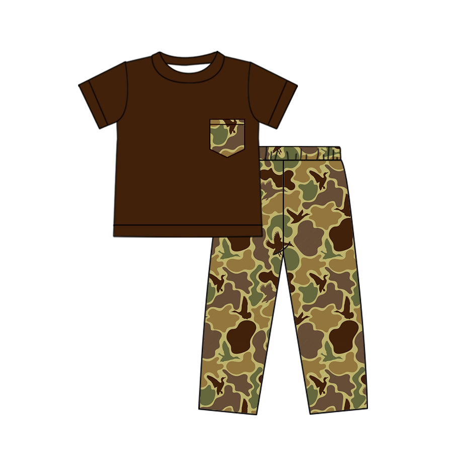 Baby Boys Brown Pocket Top Duck Camo Pants Clothes Sets Preorder