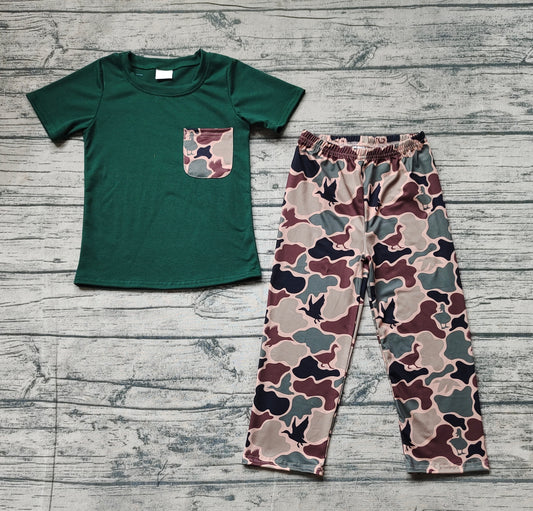 Baby Boys Dark Green Pocket Top Duck Camo Pants Clothes Sets