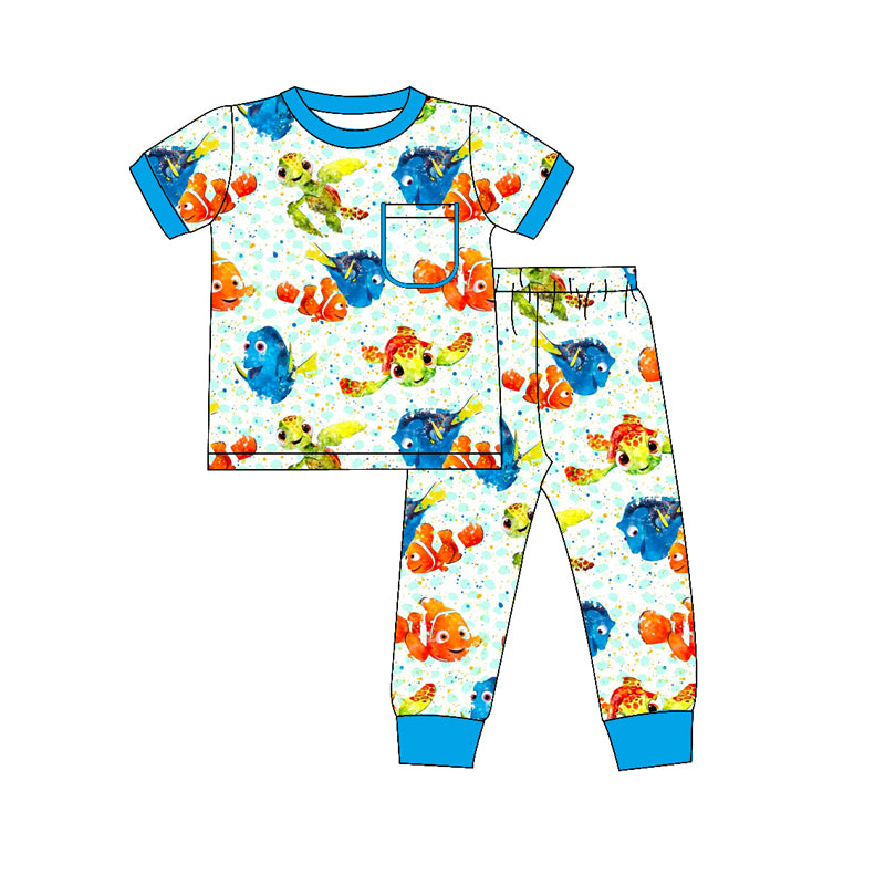 Baby Boys Fish Turtle Tops Pants Pajamas Clothes Sets Preorder