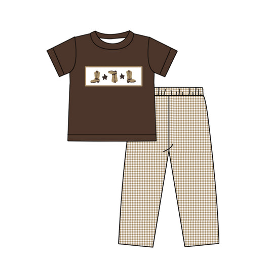 Baby Boys Western Boots Shirt Tops Checkered Pants Clothes Sets Preorder