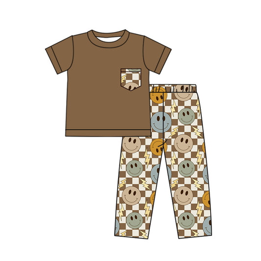 Baby Boys Brown Smile Pocket Tops Pants Outfits Clothes Sets Preorder