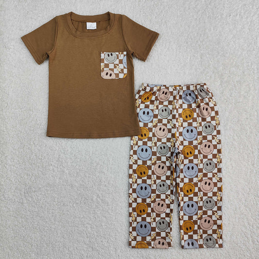 Baby Boys Brown Smile Pocket Tops Pants Outfits Clothes Sets