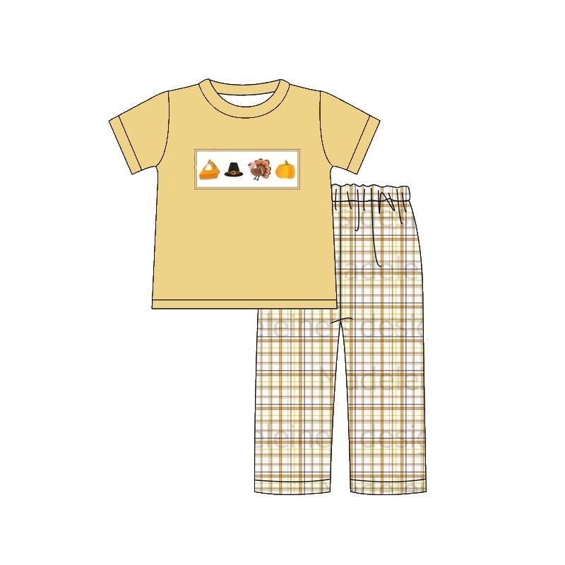 Baby Boys Thanksgiving Turkey Shirt Checkered Pants Clothes Sets Preorder