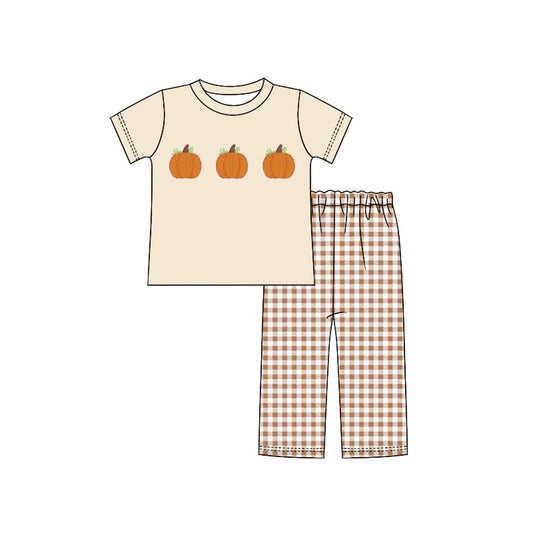 Baby Boys Pumpkin Shirt Top Checkered Pants Clothes Sets Preorder