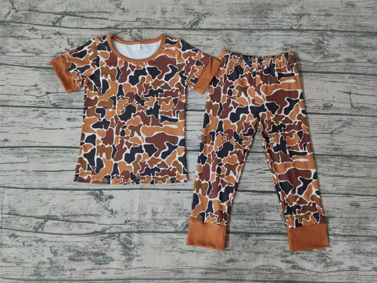 Baby Boys Light Brown Camo Shirt Pants Pajamas Clothes Sets