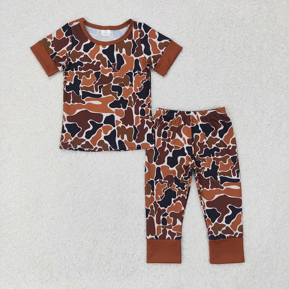 Baby Boys Light Brown Camo Shirt Pants Pajamas Clothes Sets