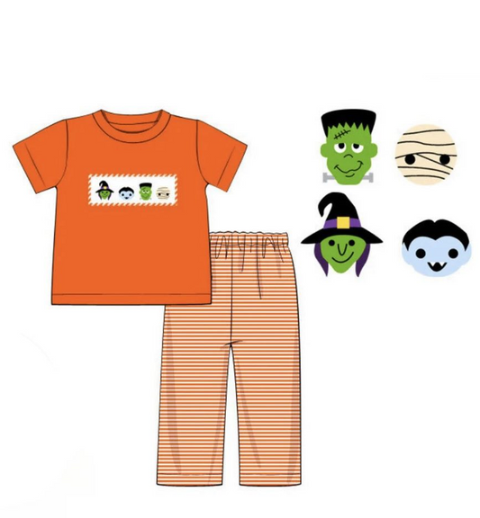 Baby Boys Halloween Orange Ghost Shirt Pants Clothes Sets Preorder