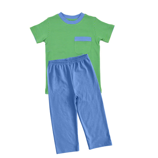 Baby Boys Green Stripes Pocket Top Pants Clothes Sets Preorder