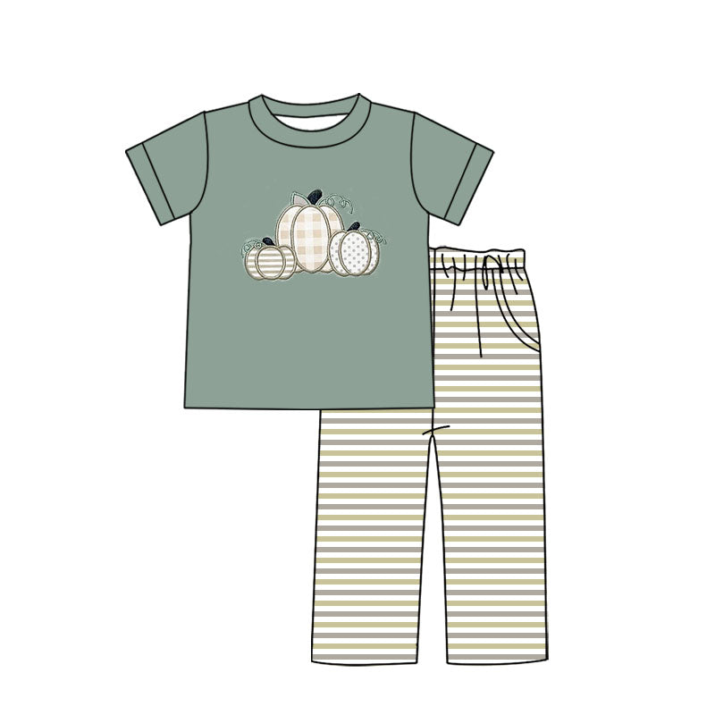 Baby Boys Pumpkins Short Sleeve Tee Shirt Stripes Pants Clothes Sets Preorder