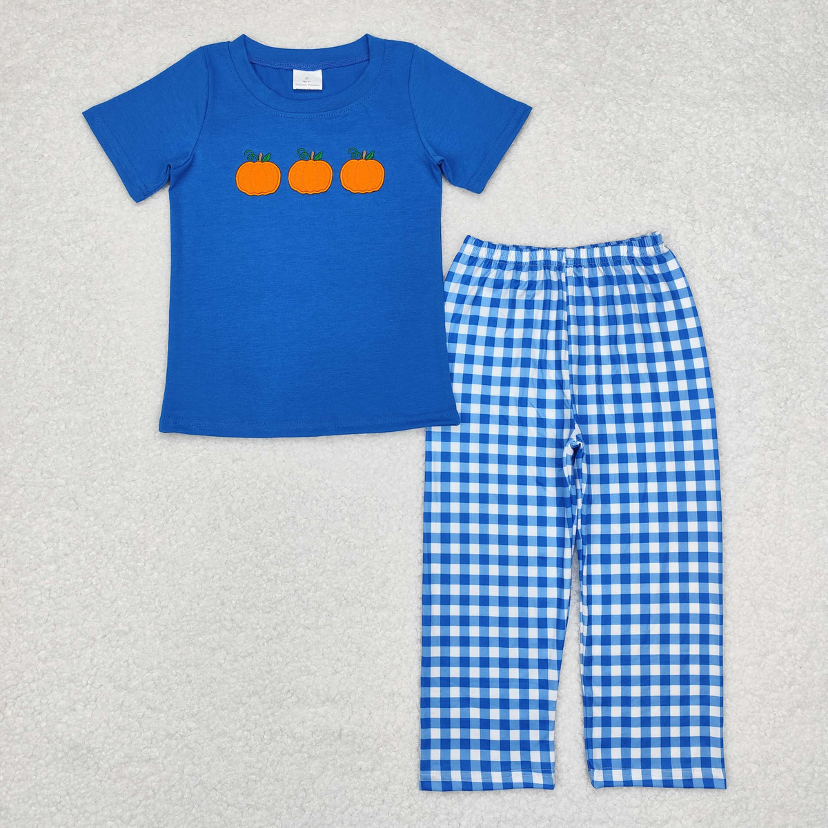 Sibling Baby Boys Embroidery Pumpkins Trucks Top Checked Stripe Pants Fall Clothes Sets