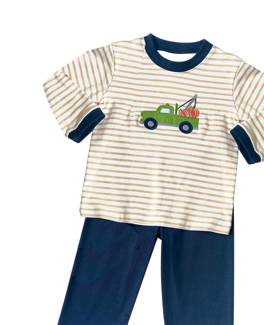 Boys Baby Stripes Pumpkins Truck Tops Pants Clothes Sets Preorder