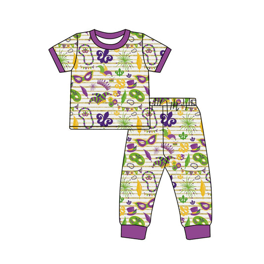 Baby Girls Boys Mardi Gras Stripes Top Pants Pajamas Clothes Sets Preorder