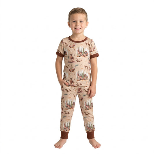 Baby Boys Short Sleeve Deer Turkey Top Pants Hunting Pajamas Sets