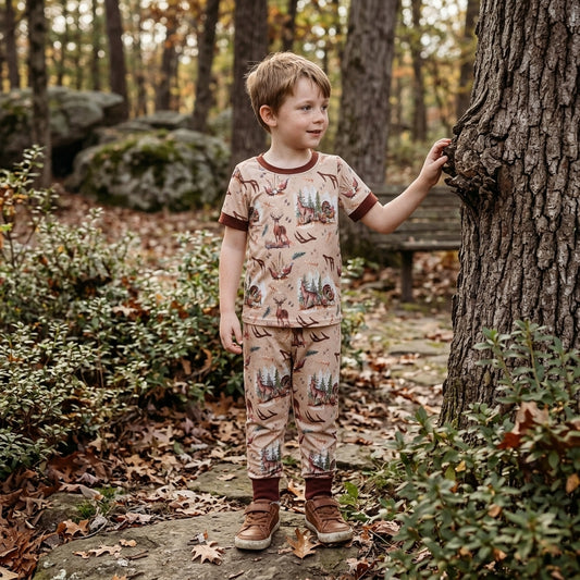 Baby Boys Short Sleeve Deer Turkey Top Pants Hunting Pajamas Sets