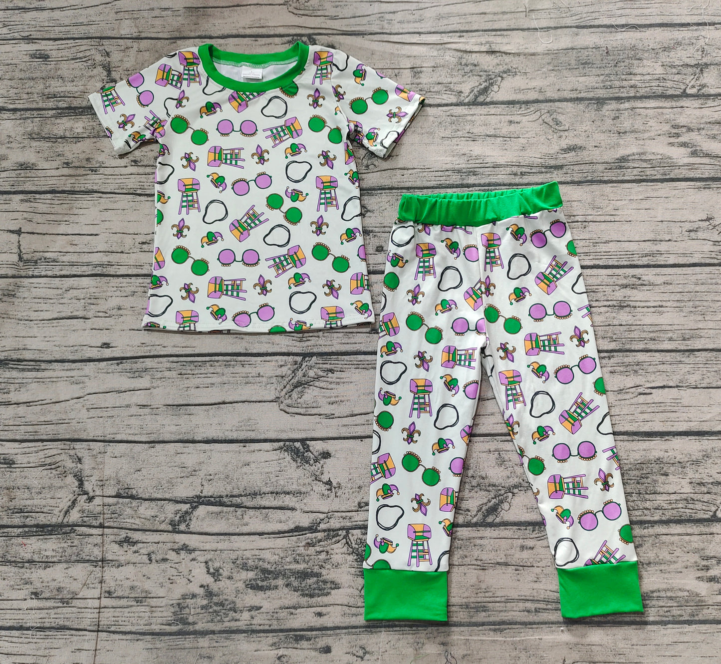 Baby Boys Green Mardi Gras Top Pants Pajamas Clothes Sets