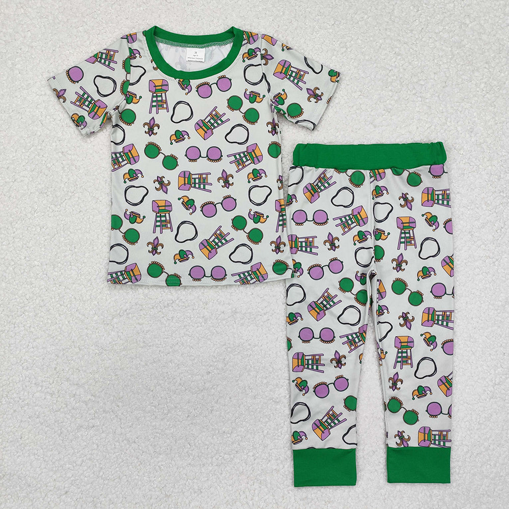 Baby Boys Green Mardi Gras Top Pants Pajamas Clothes Sets