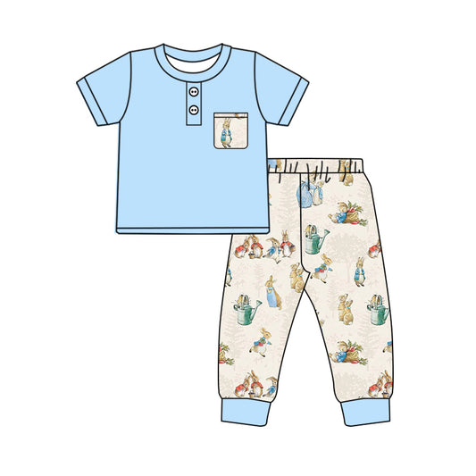 Baby Boys Blue Easter Blue Top Rabbits Pants Pajamas Clothes Sets Preorder