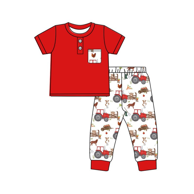 Baby Boys Farm Trucks Tee Shirts Pants Outfits Clothes Sets Preorder