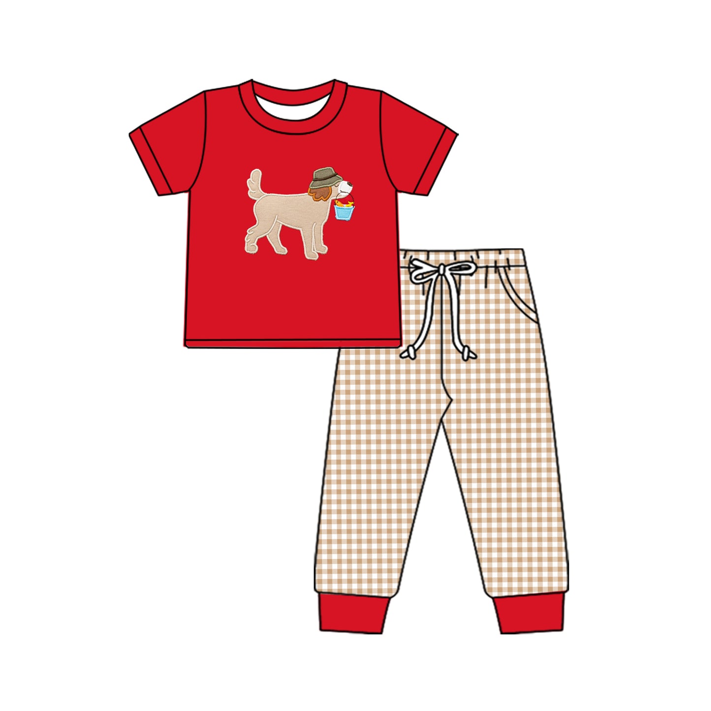 Baby Boys Dog Fishing Shirt Checkered Pants Clothes Sets Preorder