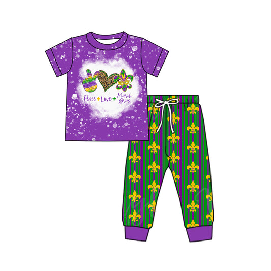 Baby Boys Peace Love Mardi Gras Shirt Pants Clothes Sets Preorder