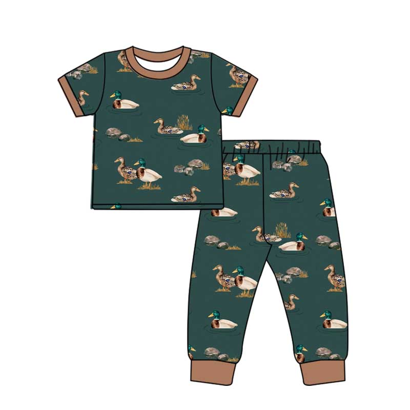 Baby Boys Mallard Ducks Brown Shirt Pants Pajamas Clothes Sets Preorder