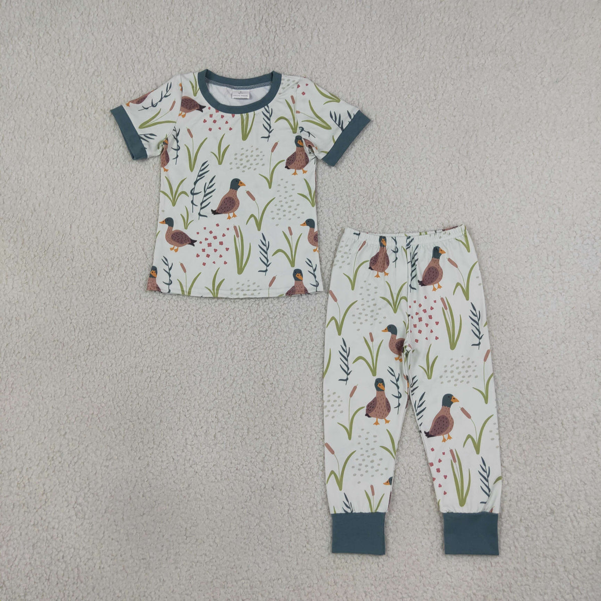 Sibling Baby Girls Short Sleeves Ducks Top Pant Hunting Pajamas Set Zip Rompers