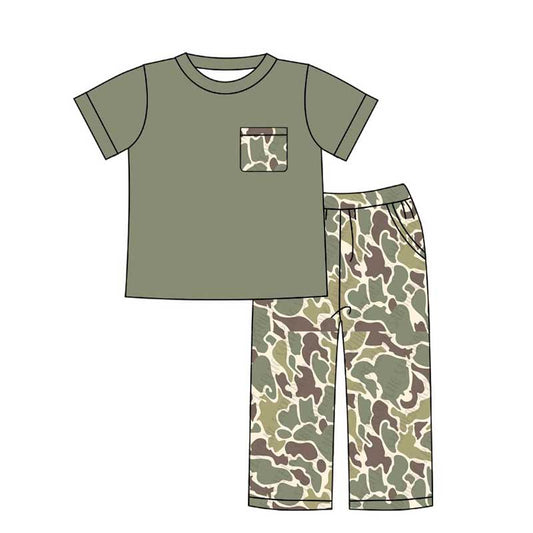 Baby Boys Green Pocket Top Camouflage Pants Clothing Sets Preorder