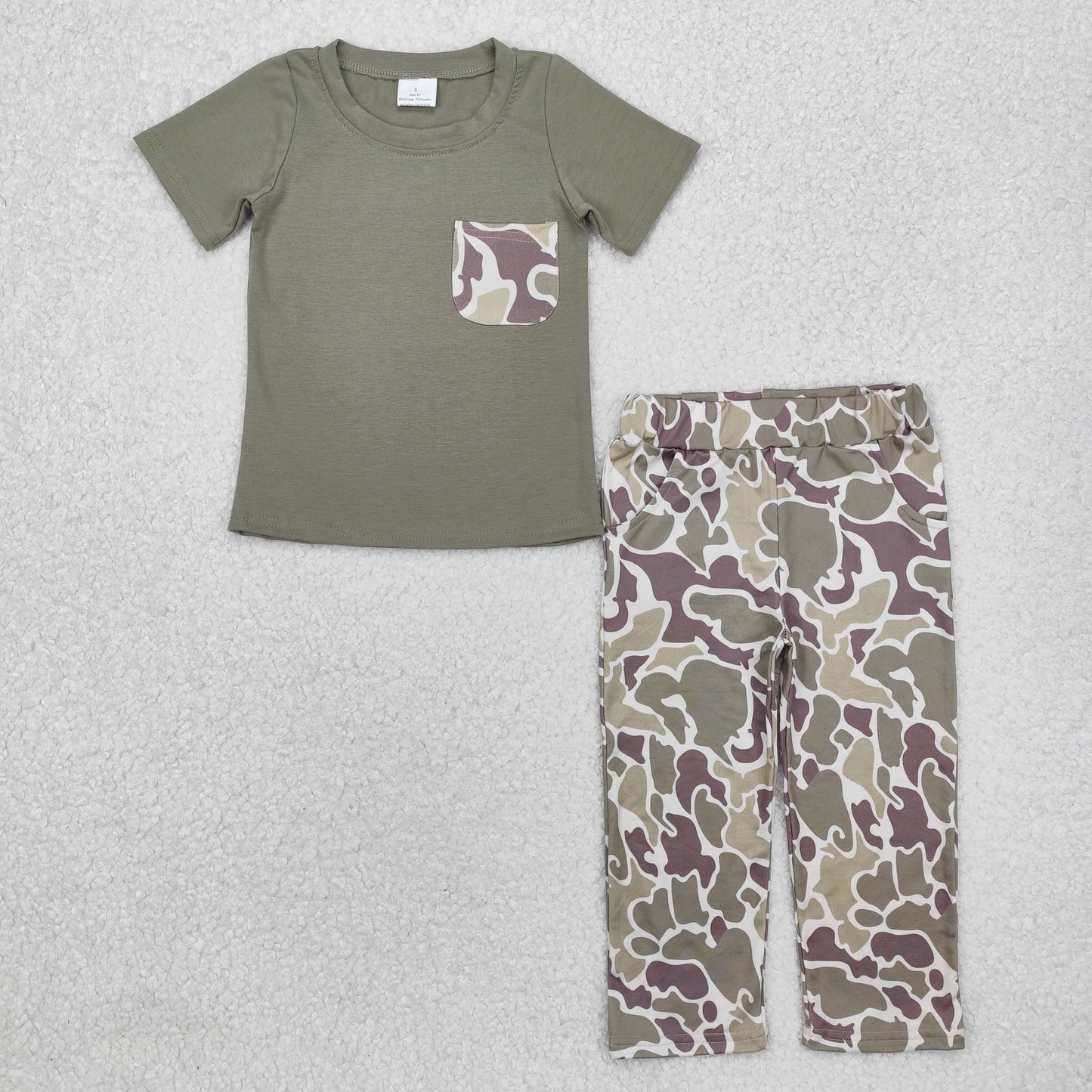 Sibling Baby Boys Short Sleeve Pocket Top Southern Hunting Camo Pants Clothes Sets