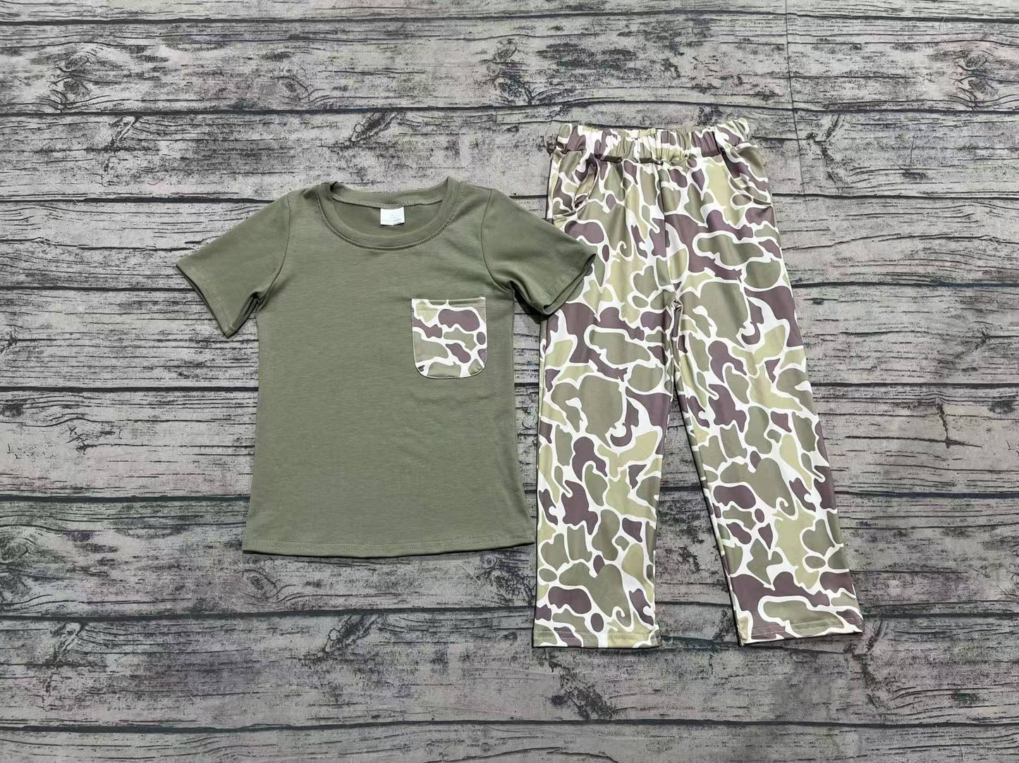 Baby Boys Green Pocket Top Camouflage Pants Clothing Sets