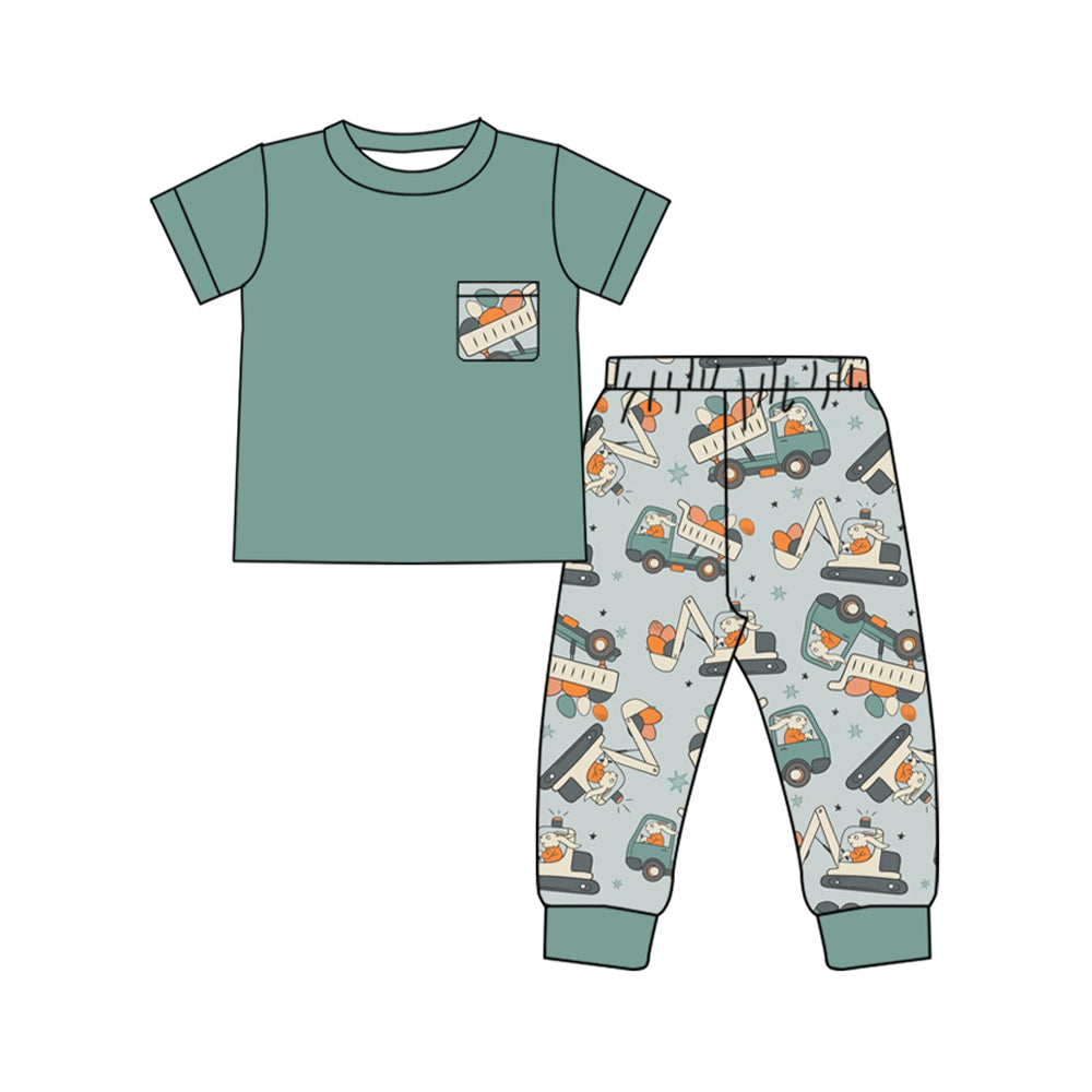 Baby Boys Green Pocket Top Eggs Truck Pants Clothing Sets Preorder