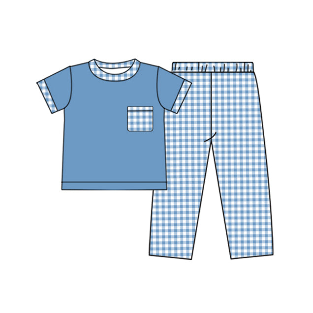 Baby Boys Blue Pocket Shirts Checkered Pants Clothing Sets Preorder