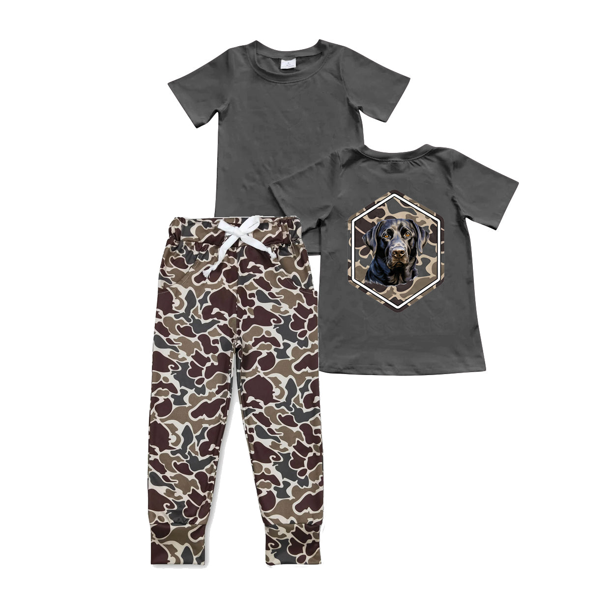 Baby Boys Grey Camo Dog Top Pocket Pants Clothes Sets Preorder