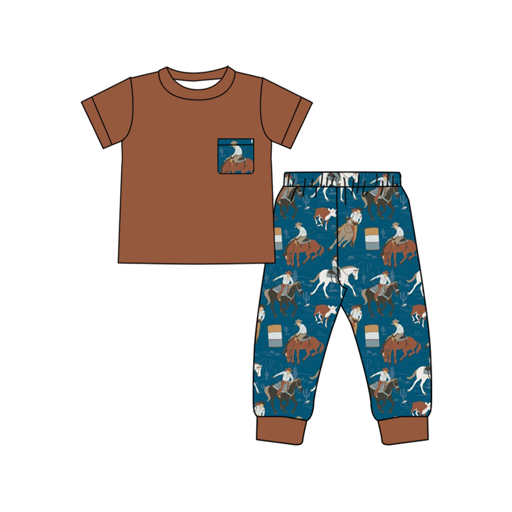 Baby Boys Western Brown Pocket Top Rodeo Pants Clothes Sets Preorder