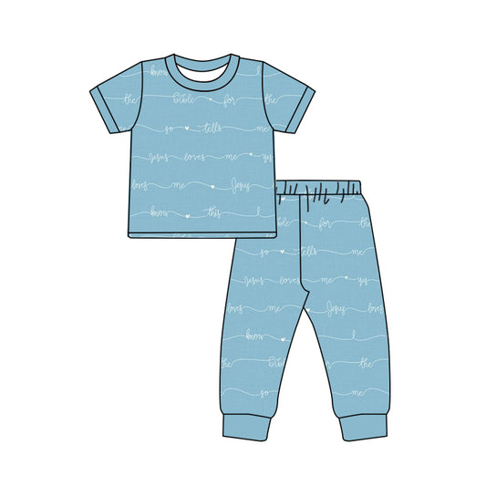 Baby Boys Green Jesus Love Shirt Pants Pajamas Preorder