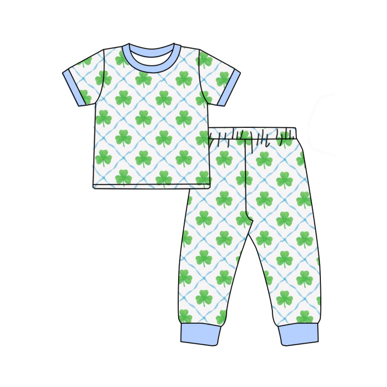 Baby Boys Green Quatrefoil St Patrick Tee Shirt Pants Pajamas Clothes Sets Preorder