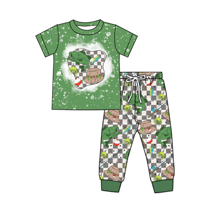 Baby Boys Checkered Fishing Shirt Jogger Pants Clothes Sets Preorder