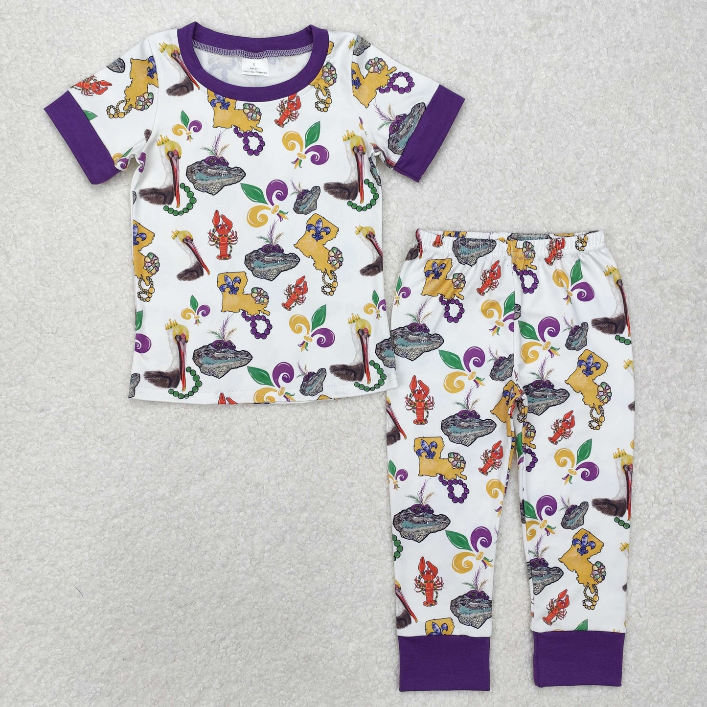 Sibling Baby Kids Anchors Crayfishes Top Pants Mardigras Pajamas Sets Zipper Footie Rompers