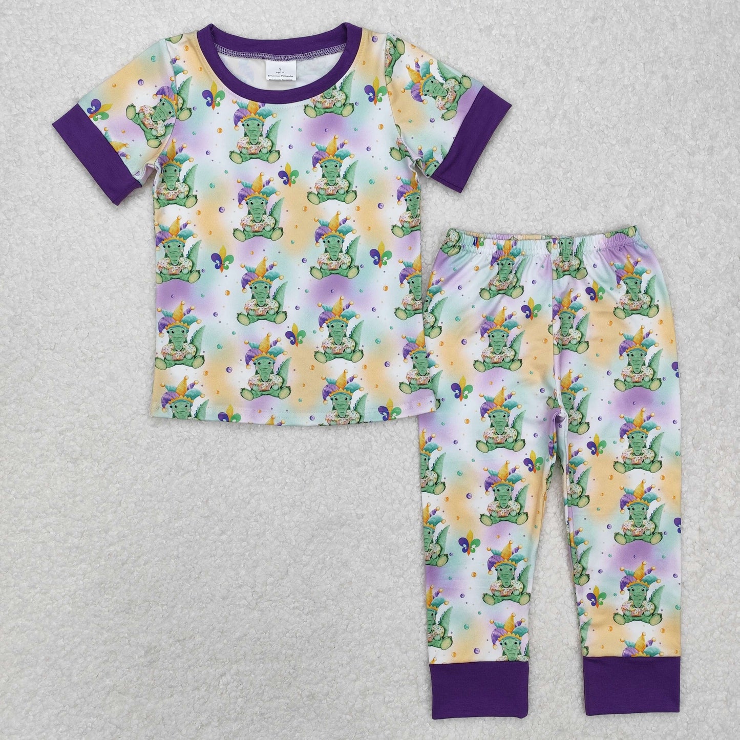 Sibling Baby Kids Anchors Crocodiles Top Pants Mardigras Pajamas Sets Zipper Footie Rompers