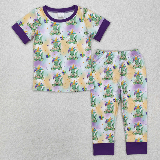 Sibling Girls Baby Boys Mardi Gras Crocodile Rompers Pajamas Suits