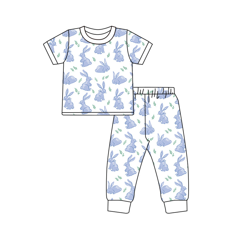 Baby Boys Blue Easter Rabbits Shirts Pants Pajamas Clothes Sets Preorder