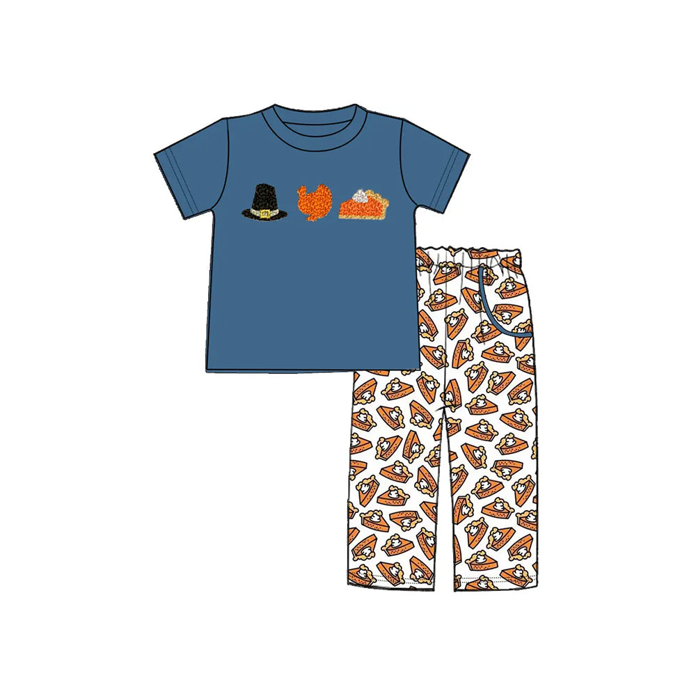 Baby Boys Navy Short Sleeves Turkey Hat Top Pockets Pant Set Preorder