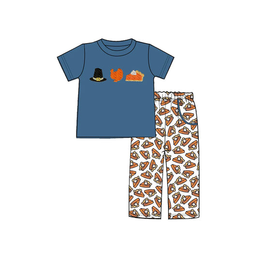 Baby Boys Navy Short Sleeves Turkey Hat Top Pockets Pant Set Preorder