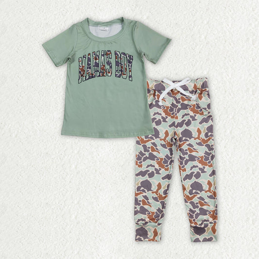 Baby Boys Green Camo Mama's Boy Top Pocket Lagging Pants Outfits Sets