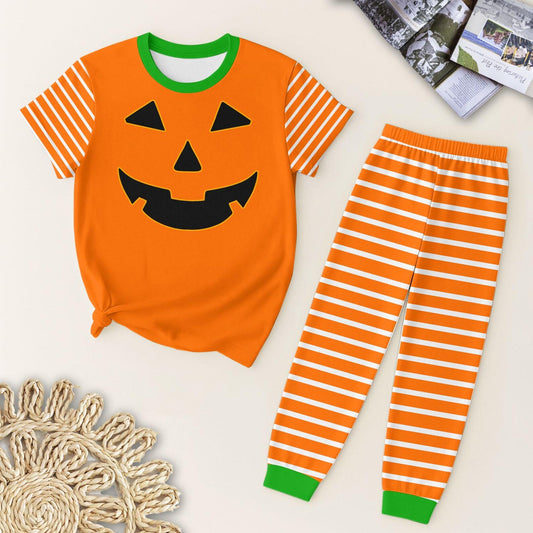 Baby Boys Short Sleeves Ghost Pumpkin Top Stripes Legging Pant Pajamas Set Preorder