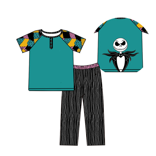 Baby Boys Short Sleeves Ghost Skull Button Top Stripes Flare Pants Set Preorder